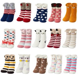 Hercicy 15 Pairs Women Fuzzy Socks Soft Striped Animal Fluffy Sleeping Sock Winter Warm Cute Coral Fleece Cozy Slipper Socks
