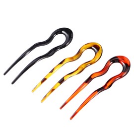 VICASKY 3Pcs U Shaped Resin Hairpins for Women Stylish Long Hair Clips Deep Light and Black for Headdress DIY Styling and Everyday Use