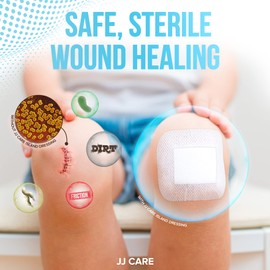 JJ CARE Adhesive Island Dressing [Pack of 50], 4x4 Sterile Bordered Gauze, Breathable Island Wound Dressing, Individually Wrapped Adhesive Gauze Bandages with Non-Stick Central Pad