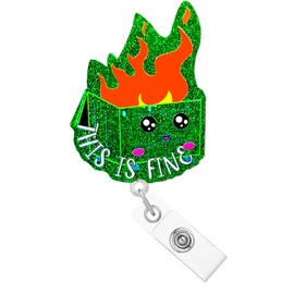 Abamilaka Funny This is Fine Nurse Badge Reel Holder Retractable Dumpster Fire Nursing ID Card Clip Holder Blue Acrylic Badge Clip Social Worker Medical Student Hospital Accessories
