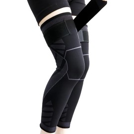 Goosom Knee Support Long Pack of 2 Adjustable Knee Brace Knee Support Compression Knee Pads for Sports Non-Slip Breathable Elastic Unisex K50B (Black, XL)