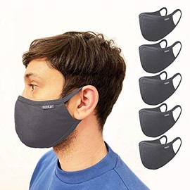 Maskari Maskari Cool Grey Reusable Face Mask | Face Masks Washable UK | 3 Layer Mens Face Mask | HeiQ Viroblock | Breathable Face Mask | Sporty | Advanced 5 Pack, Large