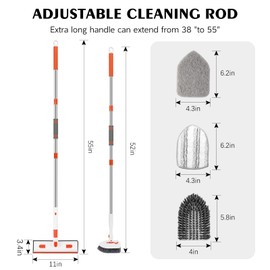 SetSail 4-in-1 Tile Tub Floor Scrubber with 52-inch Adjustable Long Handle Shower Cleaner Brush Comes with Window Scrubber and 3 Replacement Brush Heads for Cleaning Bathroom Kitchen Tub Tile,Orange