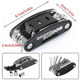 16-in-1 Screwdriver Repair Tool, Bicycle Multitool, Includes Tool Kit, Tyre Patches, Tyre Damper, Wrench, Tyre Lever, for Mounting and Repairing Bikes