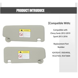 FITIPICI Driver Left & Passenger Right Side Sun Visor Compatible with Chevy Sonic 2012-2019 Spark 2013-2016 Replace ‎42478247, 95054956, 95327503, 95473604 (Gray, a Pair)