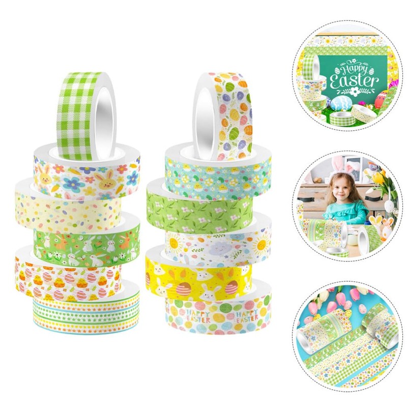 SEWACC Easter Washi Tape:12 Rolls Spring Flower Masking Tape Happy