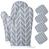 AUAUY 1 Pair Oven Gloves and 4 Pot Holders, Cotton Non-Slip Oven Gloves, Washable Oven Gloves, Heat Resistant [up to 180°C/356°F] Cooking Gloves for Cooking, Baking, Grilling (6-Grey)