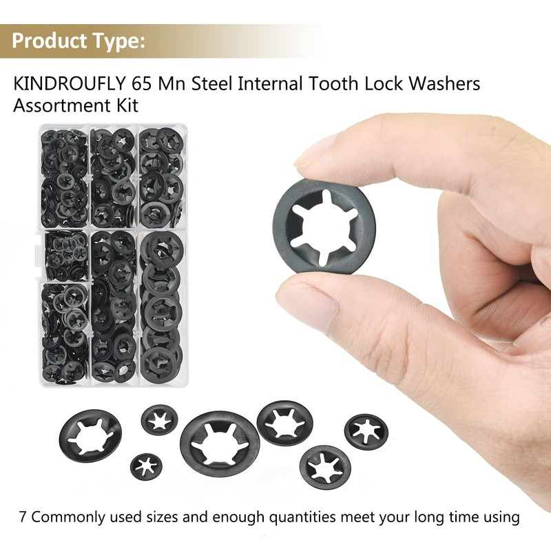 300 Pieces Internal Tooth Star Lock Washers, Kindroufly 7 Sizes