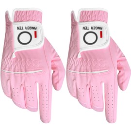 FINGER TEN Golf Gloves Ladies Left Hand All Weather Soft Rain Grip Value 2 Pack, Women Golf Glove Flexible Wear Resistance for Perfect Swing (S, Worn on Right Hand-Pink)