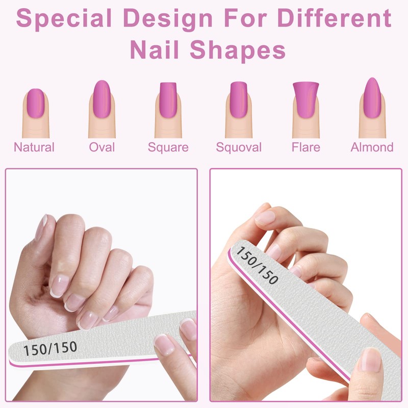 CGBE Professional Nail Files, 12Pcs 150/150 Grit Files Set Double-Sided