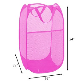 Larpur Popup Laundry Basket, Collapsible Portable Mesh Clothes Washing Laundry Hamper with Reinforced Carry Handles (Pink)