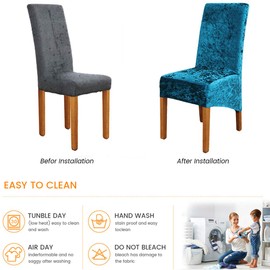 ele ELEOPTION Crushed Velvet Stretchable Elastic Chair Covers for Dining Room Wedding Banquet Party Decoration, XL High Back Chair Protector Slipcover (Peacock-Blue, Pack of 2)