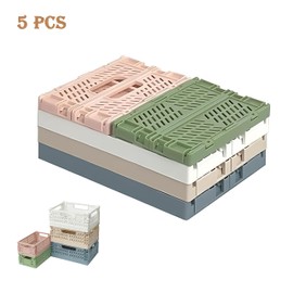 Pack of 5 Folding Boxes, Foldable, Stable, Plastic, Sturdy Folding Boxes, Small Folding Box, Sturdy, Folding Basket, Foldable, Used for Storage, Suitable for Offices, Bedrooms and Kitchens