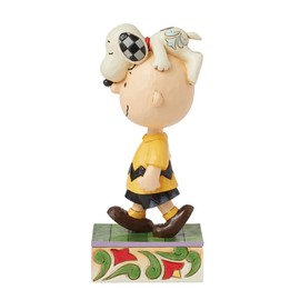 Enesco Peanuts by Jim Shore Collection Snoopy Relaxing on Charlie Brown's Head Figurine- Stone Resin Hand Crafted Painted Collectible Peanuts Snoopy Figurines Home Decor Statue, 6.13 Inch