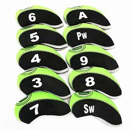 TSUCIA Iron Cover, Golf Count, Headcover, Set of 10 (Green & Black)