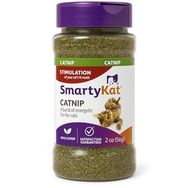 SmartyKat Natural Catnip Canister, 100% Natural Cat Nip for Cats, Premium Dried Catnip for Indoor Cats, Positive Training Aid for Play and Exercise, Resealable Shaker Bottle, 2 Ounces