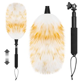 Nicemiya Extendable Lambswool Duster with 23-47 inch Bendable Aluminium Alloy Pole, Natural Fluffy Reusable Wool Duster for Cleaning High Ceilings, Pendant Lamps, Blinds, Furniture and Roof