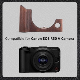 MUZIRI KINOKOO Tasche für Canon EOS R50 V Kamera, Retro-Stil Premium Echtleder EOS R50 V/R50V Kamera Halbschutzhülle mit Öffnung unten und Handgriff-Design - Braun