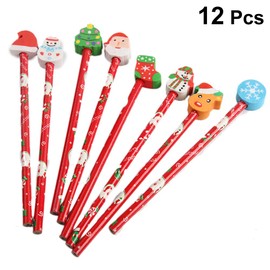 Toyvian Pack of 12 Christmas Theme Pencils with Eraser Wooden Holiday Pencils Novelty Pencils for Kids (Random Pattern)