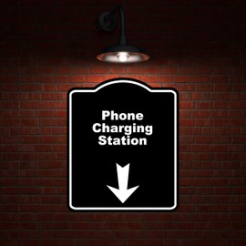 Phone Charging Station Black Sign Arrow Down Aluminum Composite Sign 8.5 x 10 inches