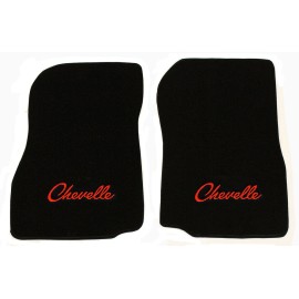 AFM NEW! 1966 - 1967 CHEVELLE Floor Mats Black Carpet Embroidered RED Logo Set of 2