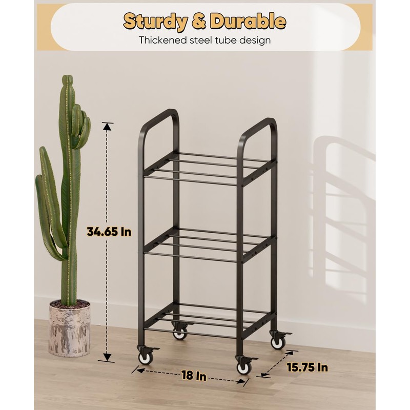 AnBaiMei 3-Tier 3D Printer Filament Storage Rack with Wheels, Rolling
