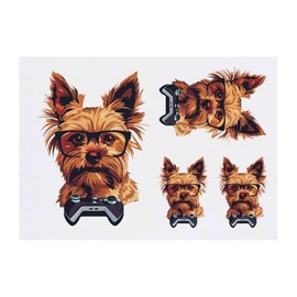 4 x 'Gamer Yorkshire Terrier' Temporary Tattoos - Water Resistant, Skin-Safe, Non-Toxic Transfers, Mixed Sizes (TO00076978)