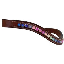 Equitem Ariana Rainbow Crystal Bling Wave Leather English Browband (Oak Bark, X-Full 17")