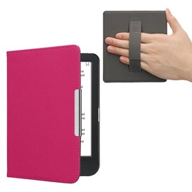 kwmobile Flip Case Compatible with Kobo Clara BW/Clara Colour/Tolino Shine (5) / Shine Colour Case - Protective Case for the eReader Made of Faux Leather with Hand Strap in Neon Pink