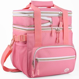 CaCTOUR Lunch Bag Women, Double Deck Insulated Lunch Box Women - Expandable Leakproof Reusable Lunch Cooler Bag for Work Shift Outdoor Picnic Daytrip (Pink,18L)
