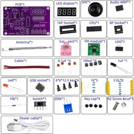 HSCLPM FM Radio Kit DIY Soldering Practice Kit with RDA5807 Module Auto Scan Store LCD Display Type-C for Beginners Adults