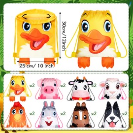 Hillban 16 Pcs Animal Drawstring Bags for Kids Party Favors Drawstring Backpack with Ear for Safari Birthday(Farm Style)