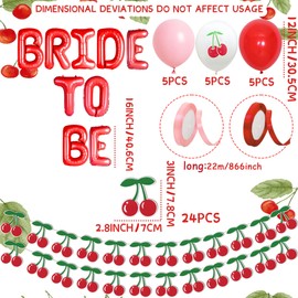 Bride to Be Cherry Theme Balloons Banner Party Decorations Shes Tying the Knot Decor Cherry Coquette for Bridal Shower Bow Decor Engagement Party Props