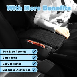 Center Console Cover for Ford Explorer 2020-2024 Leather Armrest Cover Middle Console Cover with 2 Side Pockets Arm Rest Pad Cushion for Explorer Accessories (2020-2024)