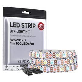 BTF-LIGHTING WS2812B IC RGB UL Listed LED Strip,with Individual Addressable 5050 SMD Pure Gold Chip,1M 100LED/m(Pixel) IP30 DC5V Full Color for DIY Chasing Lighting Project(No Adapter or Controller)