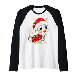Leopard Christmas Lights Santa Costume Cute Animal Xmas Raglan Baseball Tee