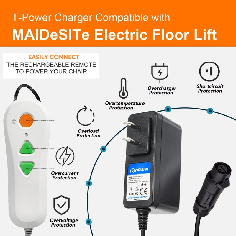 Power Charger for BathLyft BLFT Remote Bath Floor Lift &