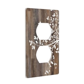 Rustic Wood Tree Print Duplex Outlet Covers Light Switch Plate Covers Farmhouse Decorative Grey Brown Electrical Cover Vintage Faceplate Wall Plate for Bathroom Kitchen Bedroom Decor 3 x 5 Inch
