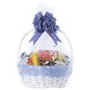 White Round Willow Gift Basket, with Blue Gingham Liner and