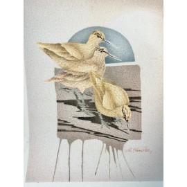 Maybe Eskimo Curlews Brown Bird Painting On Canvas 11.5x13.75 8x10 Retro 80s
