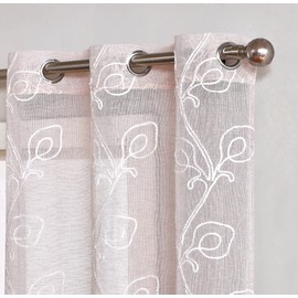 Embroidered Sheer Curtains Curtains for Bedroom Non Black Out Curtains Room Decor Floral Linen Curtains Bedroom Curtains Grommet Curtains 108 Inches Long 38 Inch Set of 2 Curtains Panels in Blush