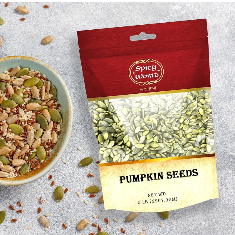Spicy World Raw Pumpkin Seeds 5 LB Bag - Shelled,