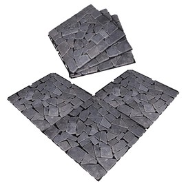 DIY Deck Tiles Natural Patio Marble Floors, Outdoor Garden Terraces Balcony Floors, Decking Easy to Install, Efficient Drainage(Black)