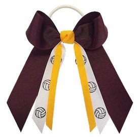 Volleyball Hair Bows, Made in the USA, White Pony Band, many colors (Maroon and Gold), gold knot