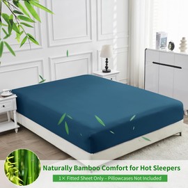 LINENOVA Bamboo King Single Fitted Sheet 1 Piece Only- 2000TC Ultra Soft & Breathable for Hot Sleepers - 16" Deep Pocket, Elastic Easy Fit - All-Season Comfort (King Single, Biscay Blue)