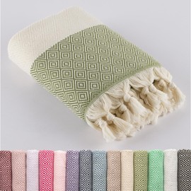 LUCIDUS Beach Towel - 100% Turkish Cotton, Quick Drying & Sand-Free, 100 x 180 cm Sauna Towel Hammam Towel for Men and Women - Lightweight & Ideal for Travel, Bathroom, Yoga, Camping (Olive Diamond)