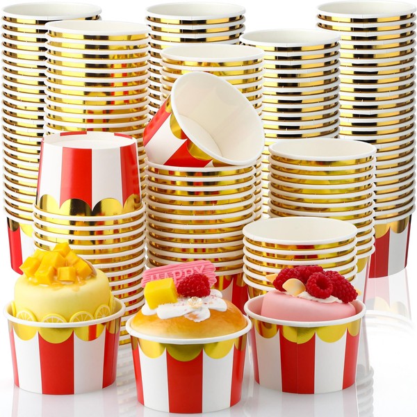 Willinglong 100 Pcs Red Stripe Paper Ice Cream Cups for
