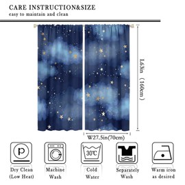 Night Sky Curtains for Bathroom,Dark Blue Watercolor Background Window Treatments Kids Boys Bedroom Curtain,Starry Space Theme Home Decor Blackout Drapes 2 Panel Set W55xL63in