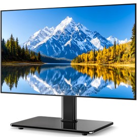 5Rcom Universal Swivel TV Stand for 27-60 inch Curved/Flat Screen TVs, Table Top TV Base Replacement Holds up to 88 lbs, Height Adjustable TV Stand Mount with Tempered Glass Base, MAX VESA 400x400mm