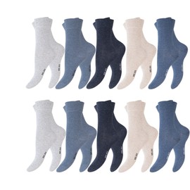 BestSale247 Women's Girls Cotton Socks (10 Pairs) Comfort Band without Elastic Waistband - Choice of Colours, 10 pairs, light brown, denim blue, grey